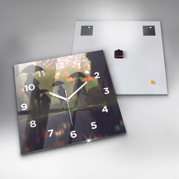 Szögletes fali üvegóra Emberek esernyővel