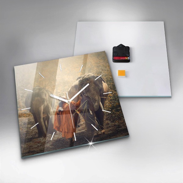 Szögletes fali üvegóra Szerzetes vezető elefánt