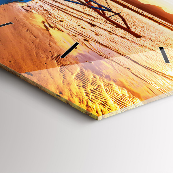 Szögletes fali üvegóra Hajó és naplemente