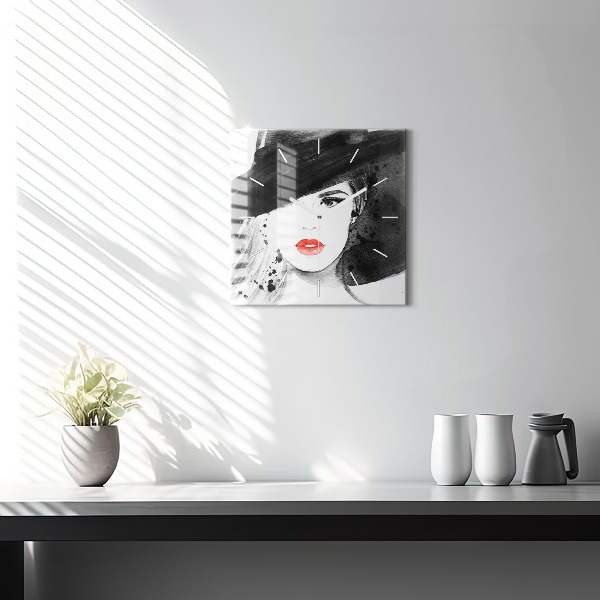 Szögletes fali üvegóra Nő kalapban