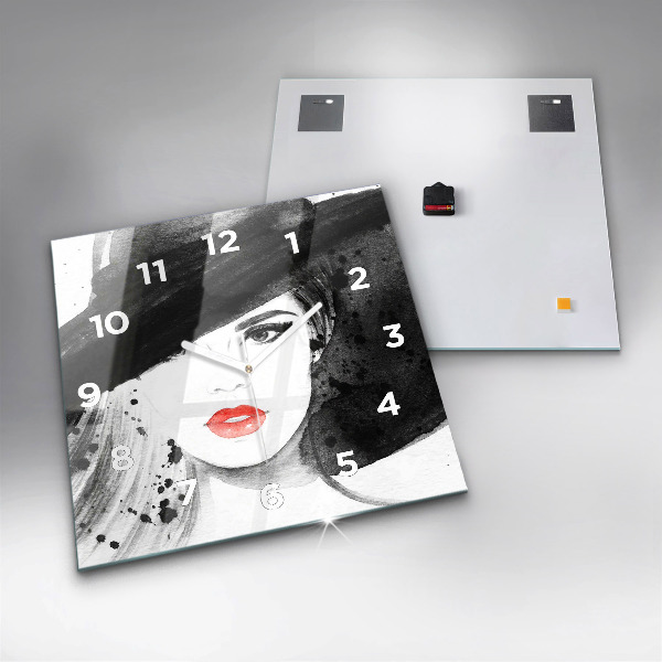 Szögletes fali üvegóra Nő kalapban