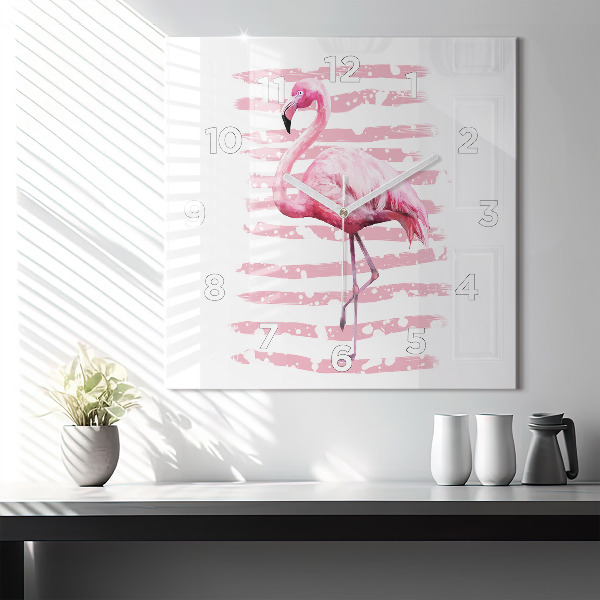 Szögletes fali üvegóra Flamingo grafika