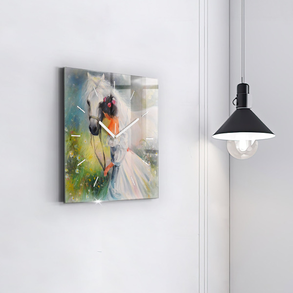 Szögletes fali üvegóra Gyönyörű nő egy lóval