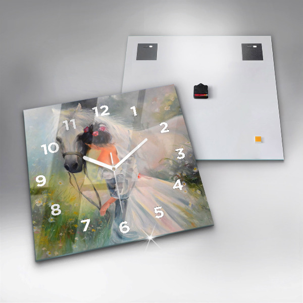 Szögletes fali üvegóra Gyönyörű nő egy lóval