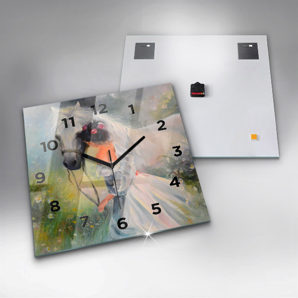 Szögletes fali üvegóra Gyönyörű nő egy lóval