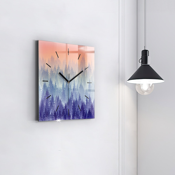 Szögletes fali üvegóra Erdő a ködben