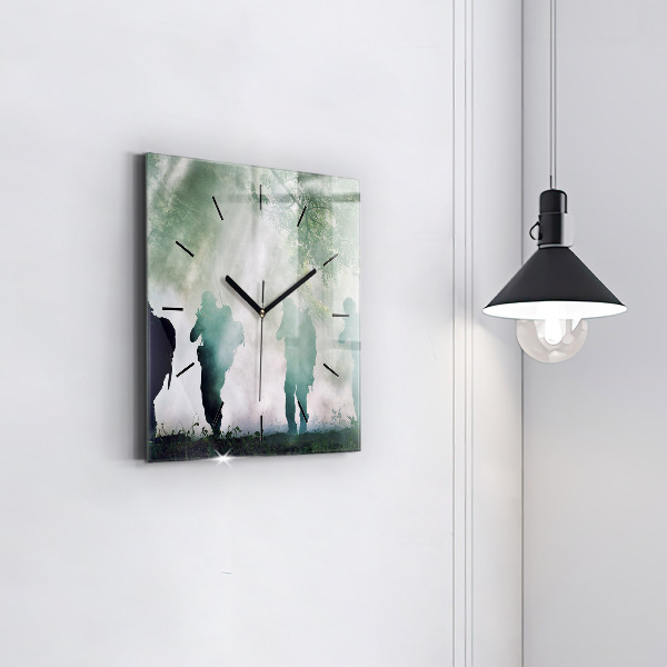 Szögletes fali üvegóra Hadsereg az erdőben katonák