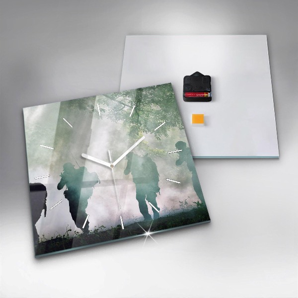 Szögletes fali üvegóra Hadsereg az erdőben katonák