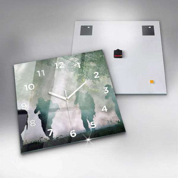 Szögletes fali üvegóra Hadsereg az erdőben katonák