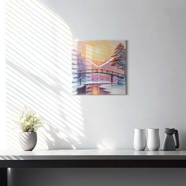 Szögletes fali üvegóra Karácsonyfa és a híd