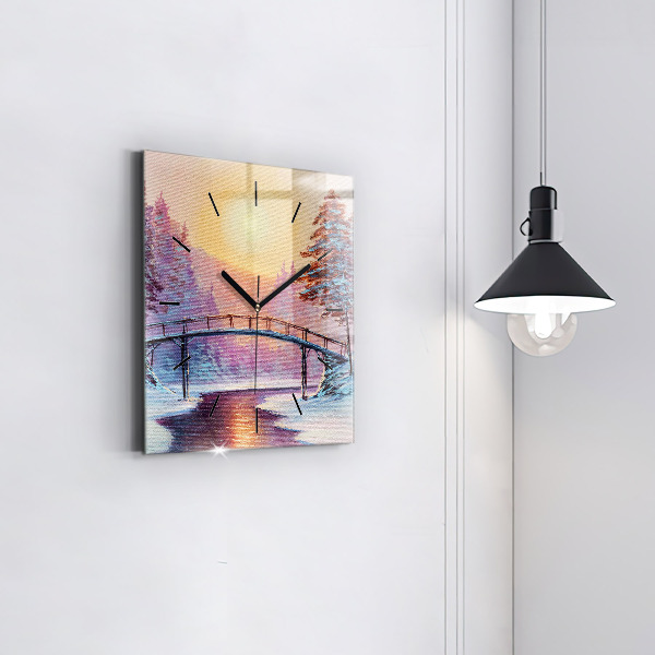 Szögletes fali üvegóra Karácsonyfa és a híd