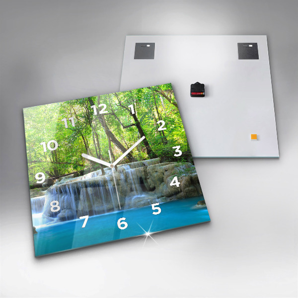 Szögletes fali üvegóra Vízesés az erdőben