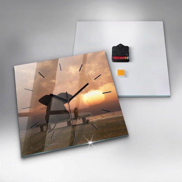 Szögletes fali üvegóra Állatok és naplemente