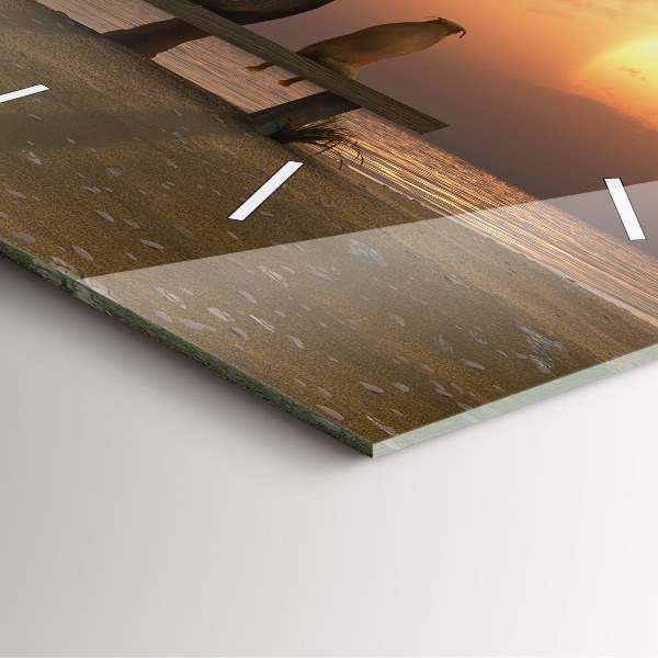 Szögletes fali üvegóra Állatok és naplemente