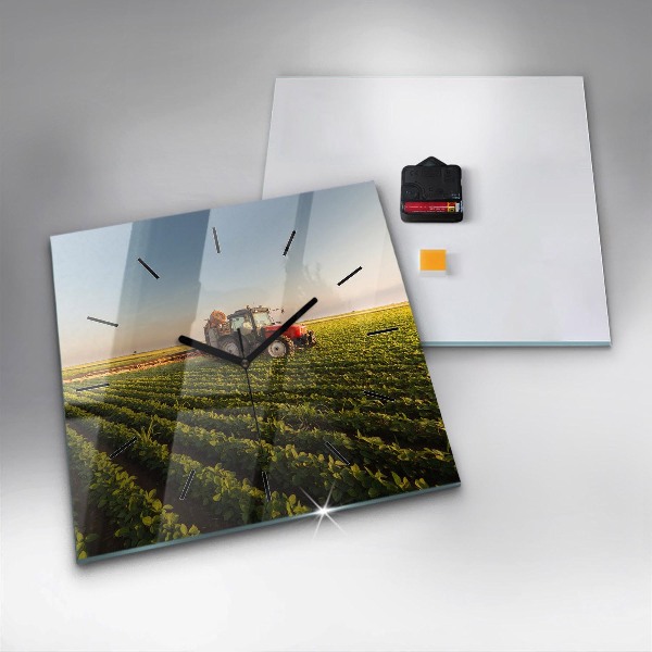 Szögletes fali üvegóra Traktor egy mezőgazdasági területen