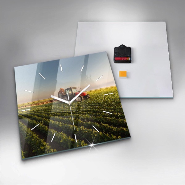 Szögletes fali üvegóra Traktor egy mezőgazdasági területen