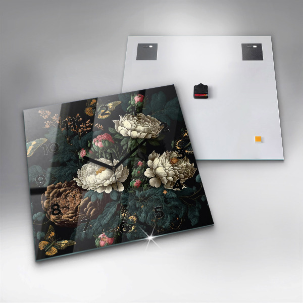 Szögletes fali üvegóra Virág és arany pillangók