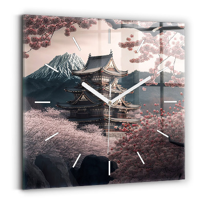 Szögletes fali üvegóra Torony és virágok Ázsiában