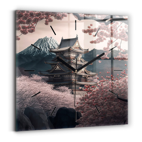 Szögletes fali üvegóra Torony és virágok Ázsiában