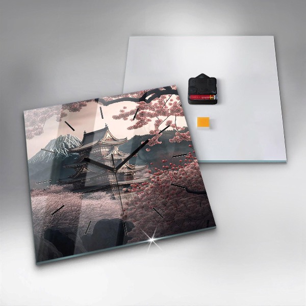 Szögletes fali üvegóra Torony és virágok Ázsiában