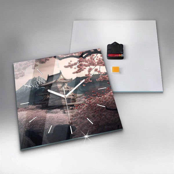 Szögletes fali üvegóra Torony és virágok Ázsiában