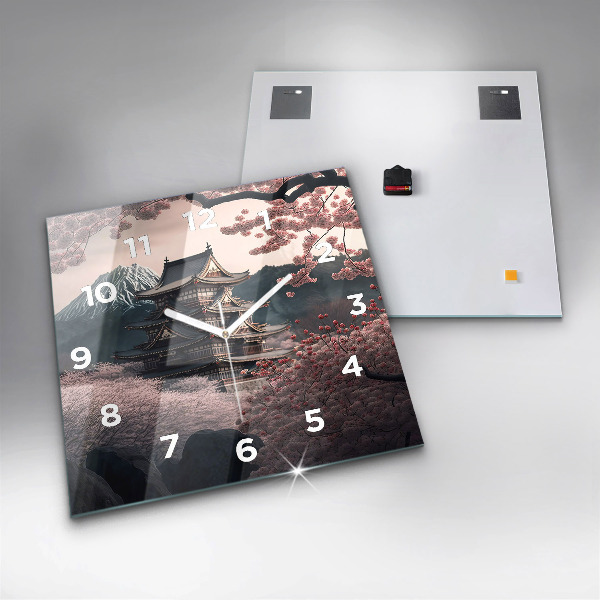 Szögletes fali üvegóra Torony és virágok Ázsiában