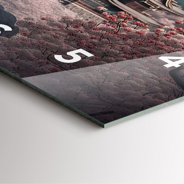 Szögletes fali üvegóra Torony és virágok Ázsiában