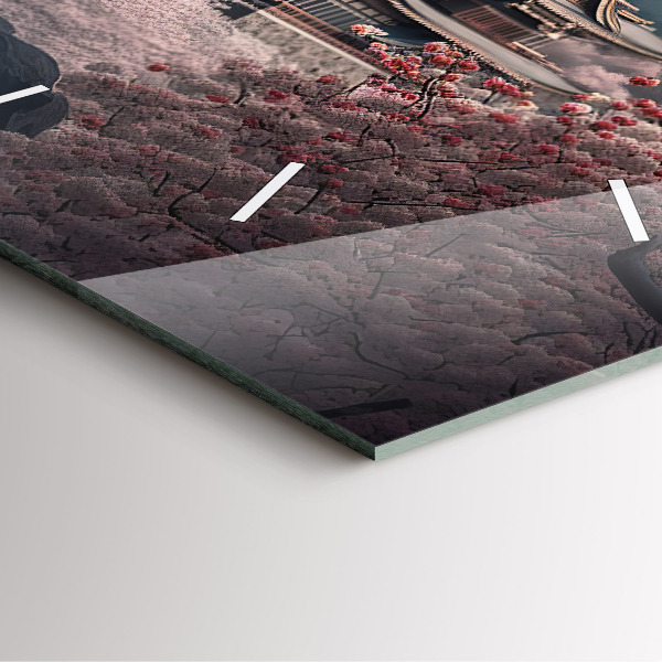 Szögletes fali üvegóra Torony és virágok Ázsiában