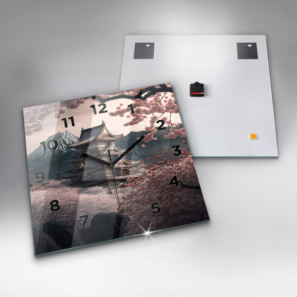 Szögletes fali üvegóra Torony és virágok Ázsiában