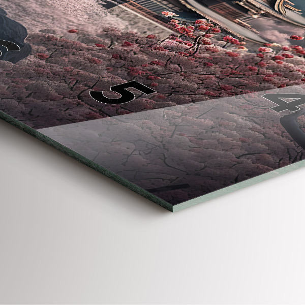 Szögletes fali üvegóra Torony és virágok Ázsiában