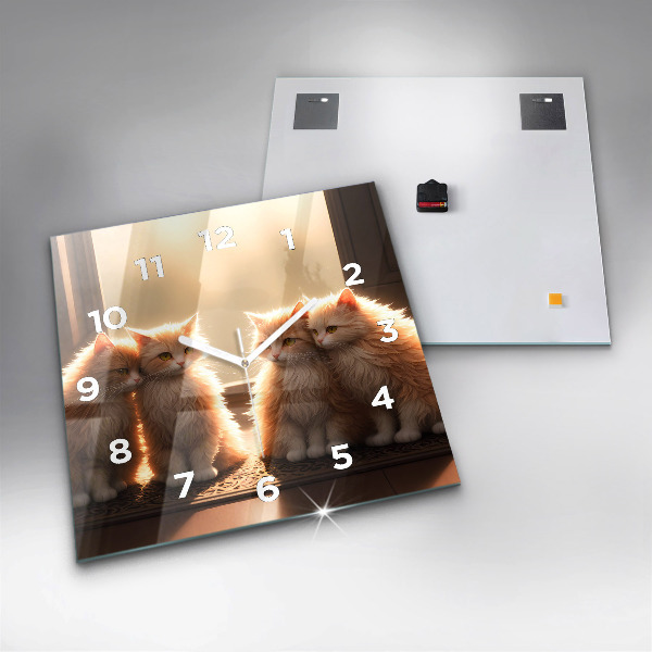 Szögletes fali üvegóra Négy cica a napon