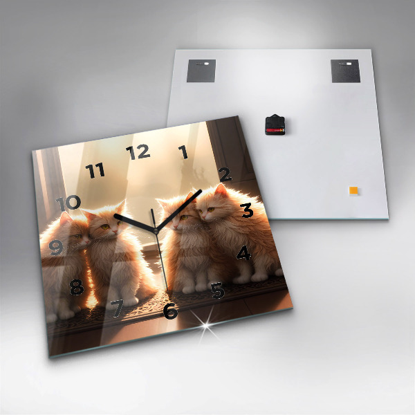 Szögletes fali üvegóra Négy cica a napon