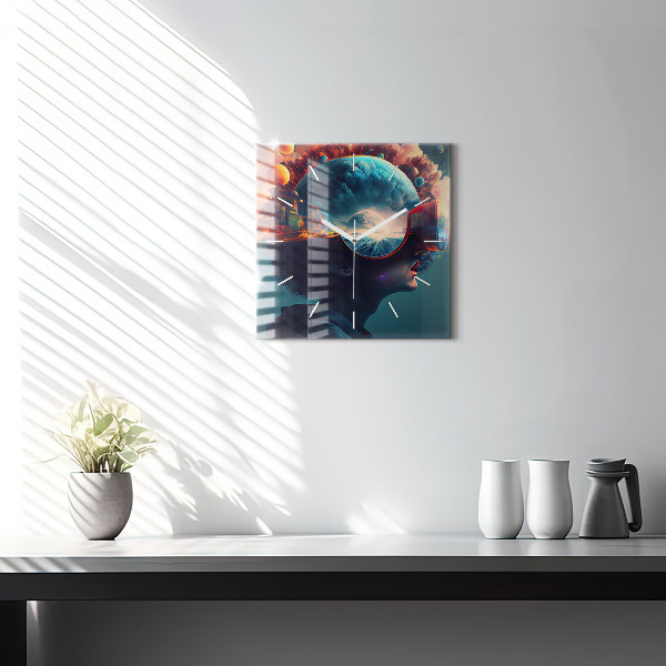 Szögletes fali üvegóra Futurisztikus világ
