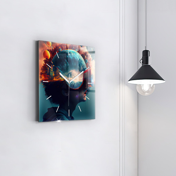 Szögletes fali üvegóra Futurisztikus világ