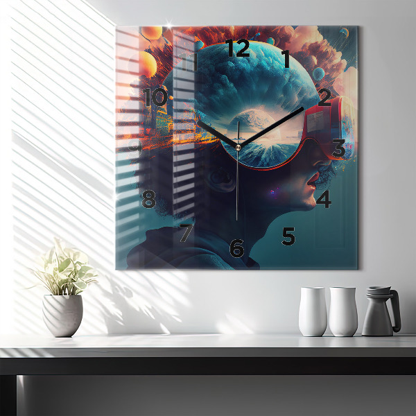 Szögletes fali üvegóra Futurisztikus világ