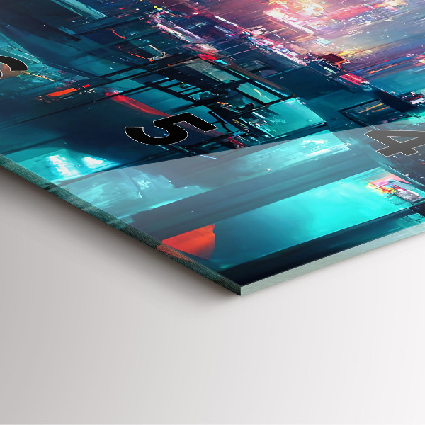 Szögletes fali üvegóra Cyberpunk stílusú város