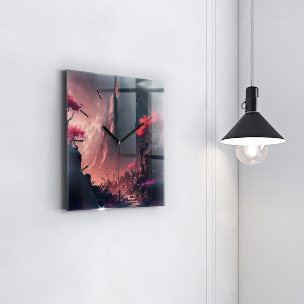 Szögletes fali üvegóra Varázslatos erdő és hegyek