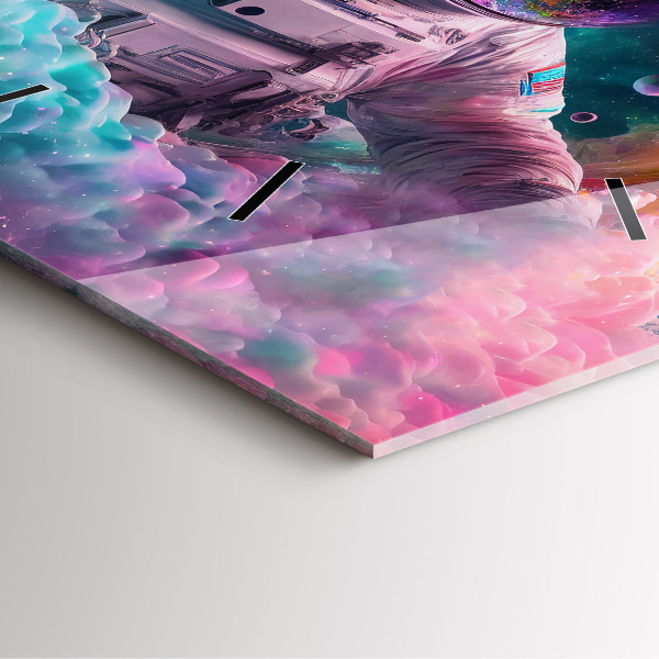 Szögletes fali üvegóra Űrhajós és színes felhők