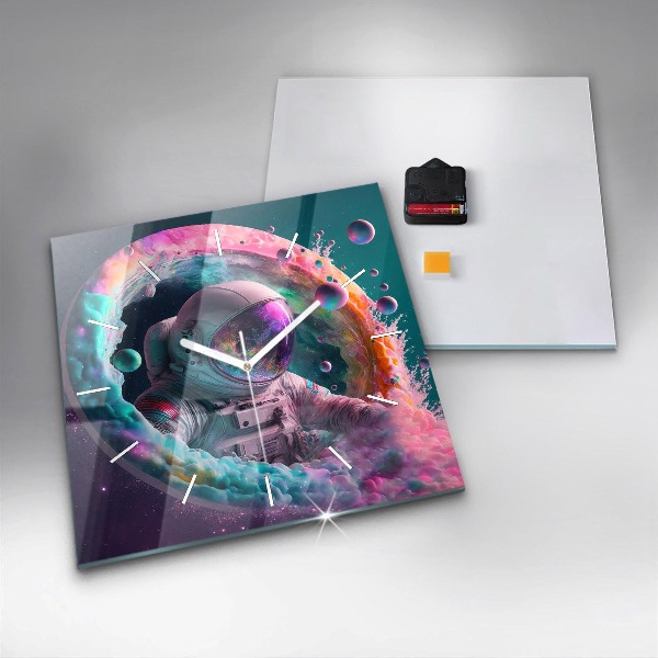 Szögletes fali üvegóra Űrhajós és színes felhők