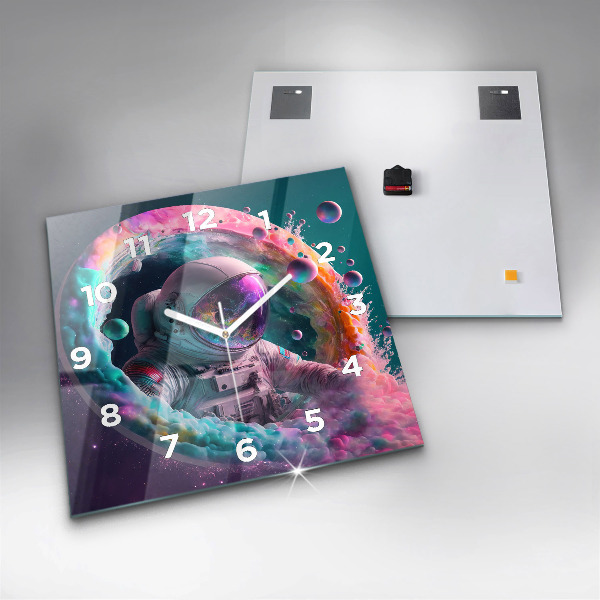 Szögletes fali üvegóra Űrhajós és színes felhők