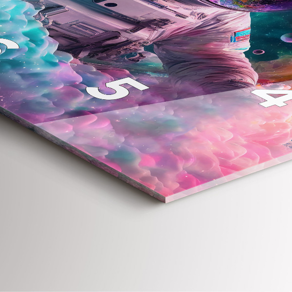 Szögletes fali üvegóra Űrhajós és színes felhők