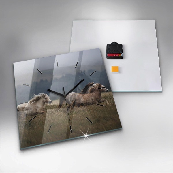 Szögletes fali üvegóra Lovak vágtában