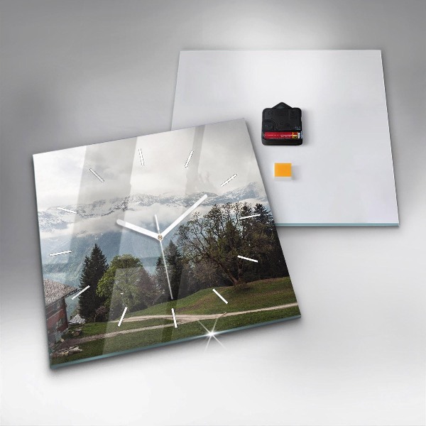 Szögletes fali üvegóra Kilátás a hegyekre