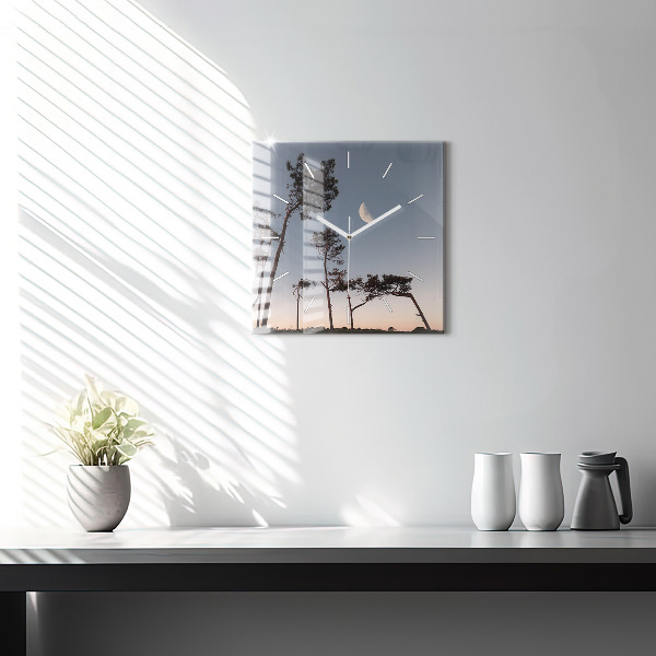 Szögletes fali üvegóra Félhold és fák