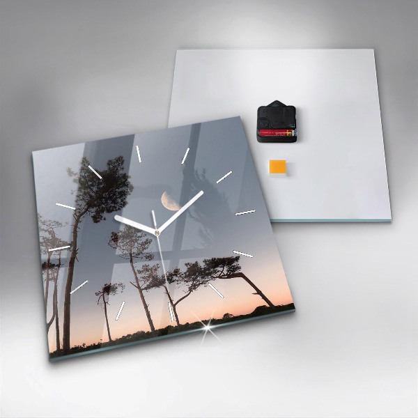 Szögletes fali üvegóra Félhold és fák