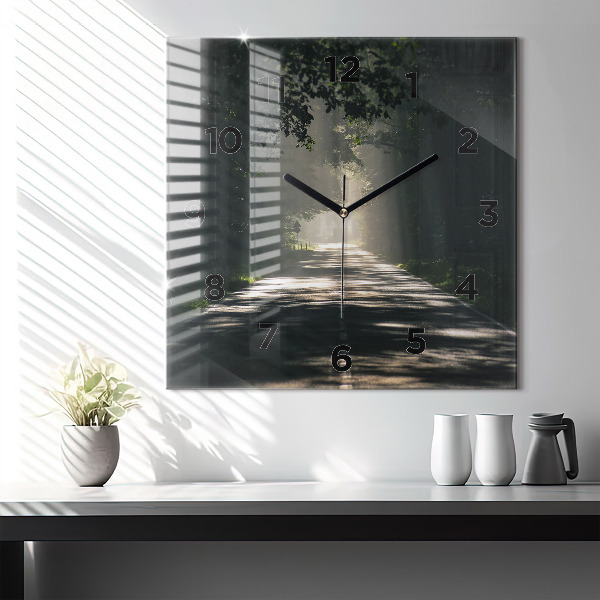 Szögletes fali üvegóra Erdei út és a napfény csíkjai