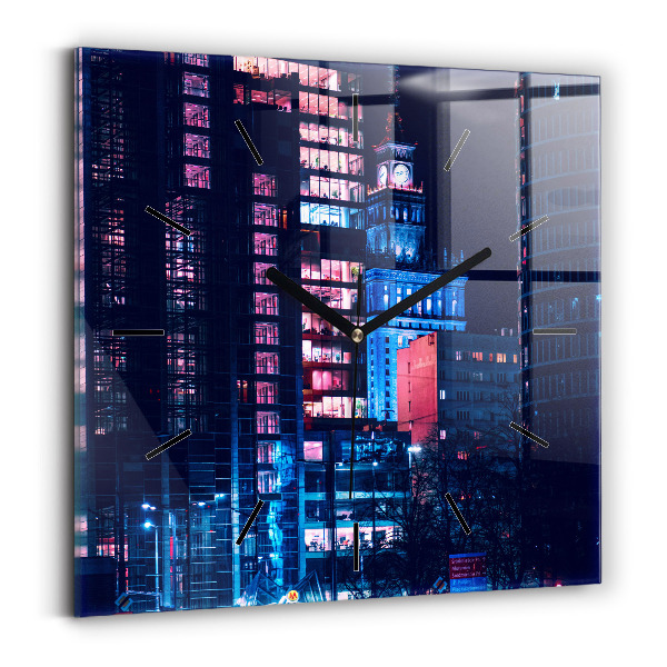 Szögletes fali üvegóra Varsó éjszaka