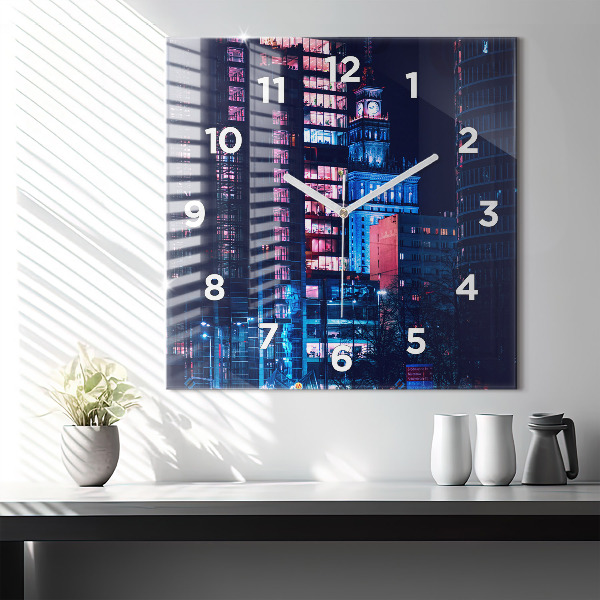 Szögletes fali üvegóra Varsó éjszaka