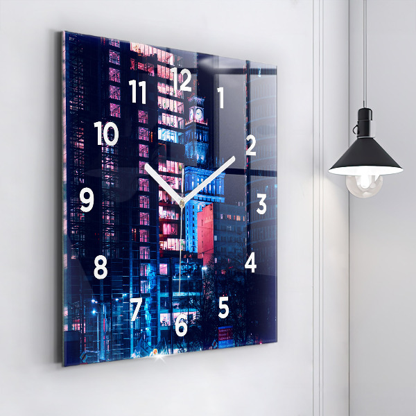 Szögletes fali üvegóra Varsó éjszaka