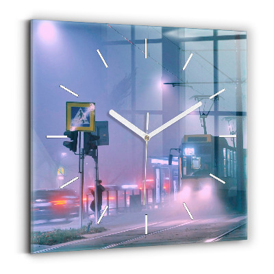 Szögletes fali üvegóra Varsó a ködben